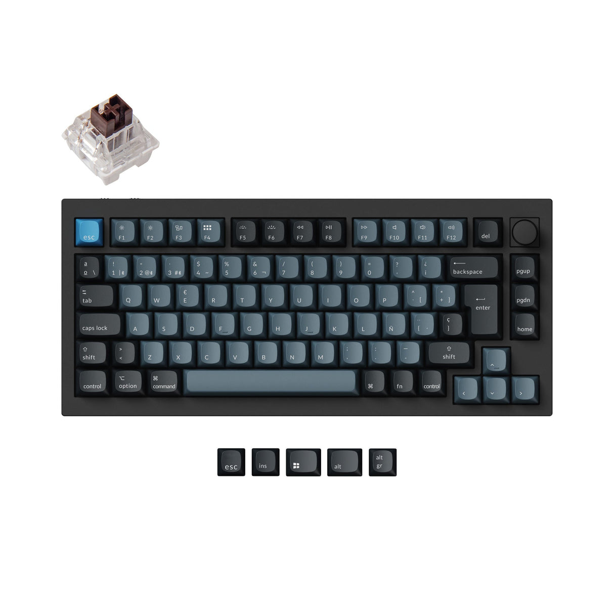 Keychron Q1 Pro QMK/VIA wireless custom mechanical keyboard 75 percent layout aluminum black for Mac WIndows Linux RGB backlight hot-swappable K Pro switch Brown ISO Spanish layout