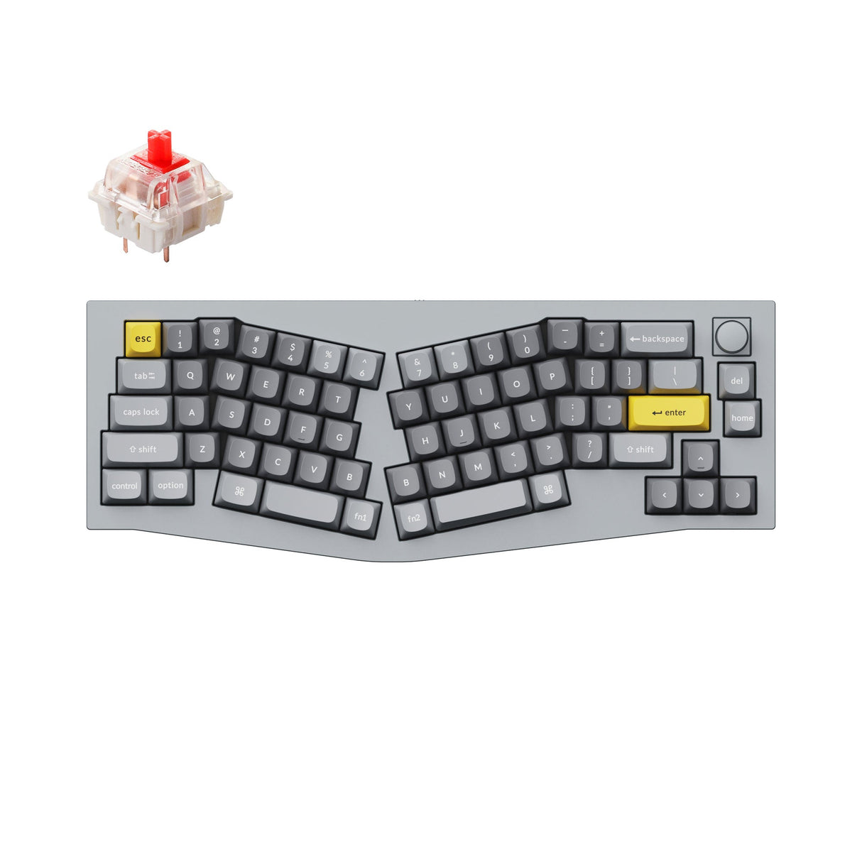 Keychron Q8 QMK/VIA custom mechanical keyboard Alice layout knob version full aluminum grey frame for Mac Windows Linux fully assembled B Gateron G Pro switch red