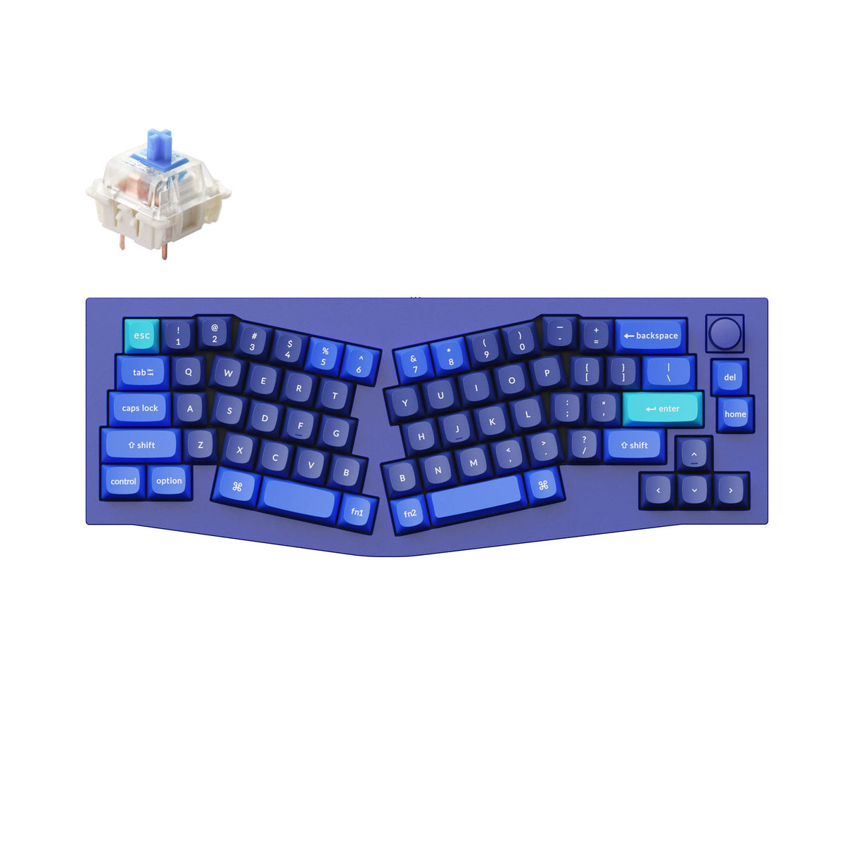 Keychron Q8 QMK/VIA custom mechanical keyboard Alice layout knob version full aluminum blue frame for Mac Windows Linux fully assembled B Gateron G Pro switch blue